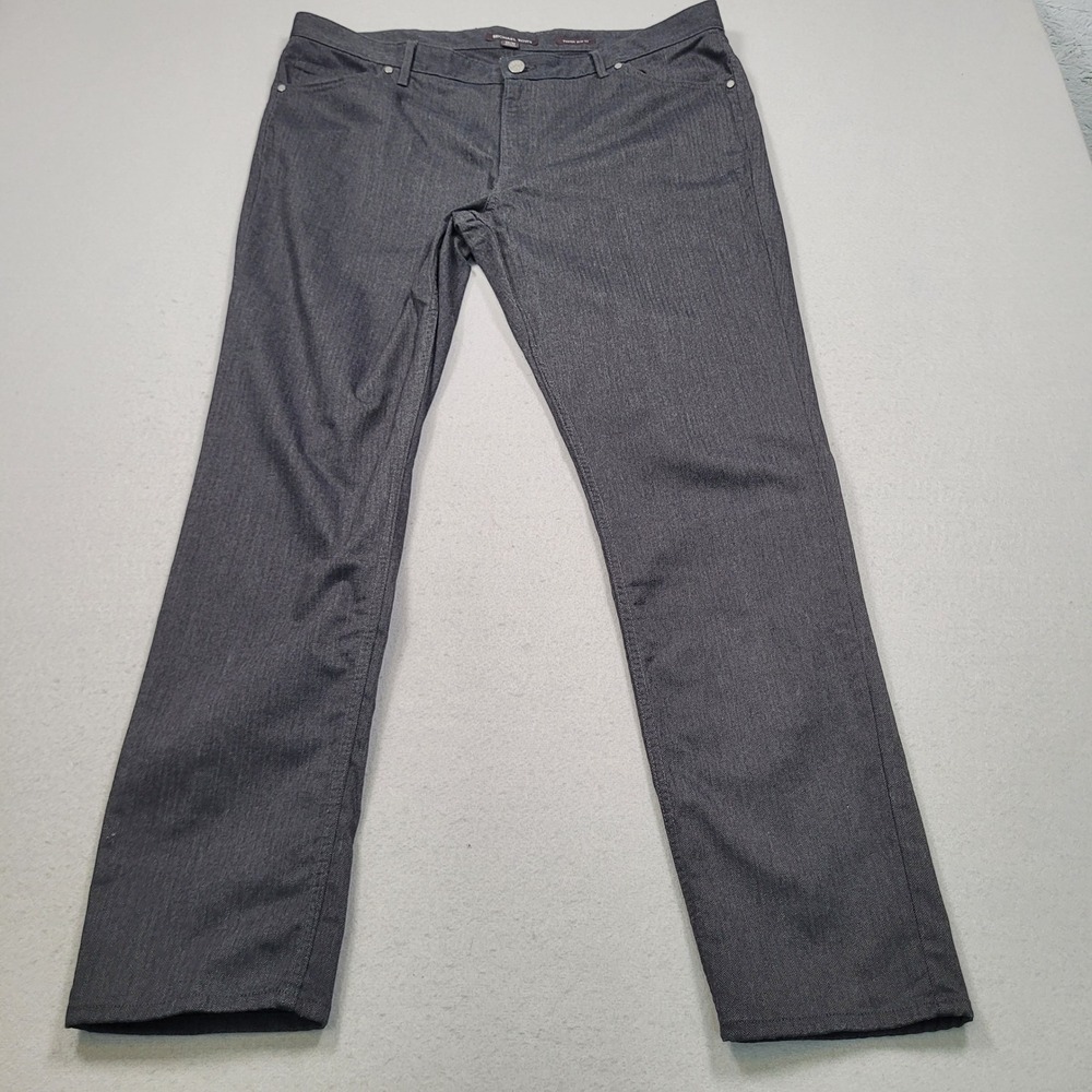Michael Kors Mens Parker Slim Fit Pants 38x32 Gray Herringbone Dress Slacks